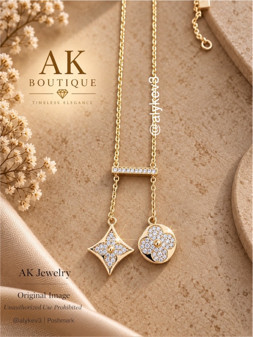 💎18K LUXURY Gold Pavé Double Charm Drop Necklace | by AK Jewelry™